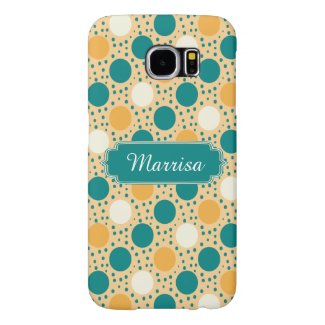 Personalized Teal and mustard polka dot pattern Samsung Galaxy S6 Cases