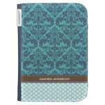 Personalized Teal Damask Kindle Case