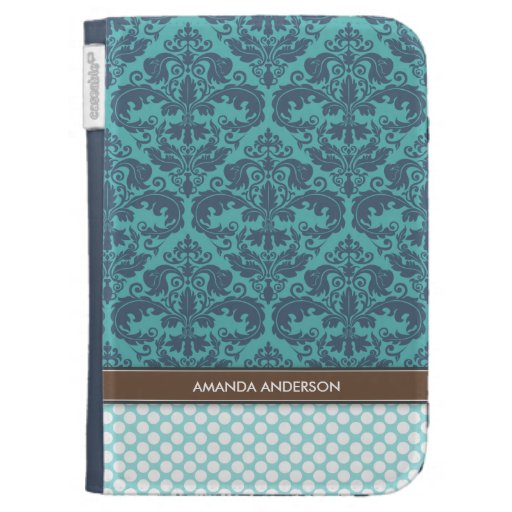 Personalized Teal Damask Kindle Case