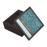 Personalized Teal Damask Polka Dots Jewelry Box Premium Keepsake Boxes