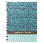 Personalized Teal Damask Polka Dots Notebook