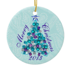 Personalized Teal Purple Christmas Tree Ornament