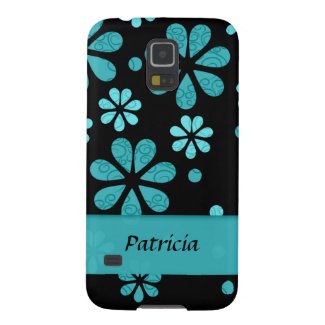 Personalized Teal Retro Flowers On Black