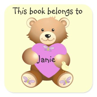 Personalized Teddy Bear Bookplate Sticker