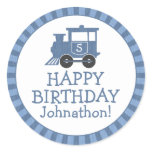 Personalized Train Kids Birthday Stickers Drk Blue stickers