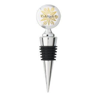 Personalized Trendy Gold Foil Star Festive Holiday Wine Stopper