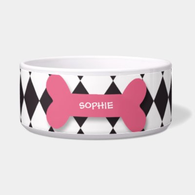 Personalized trendy pink dog bone pet food bowl dog food bowls