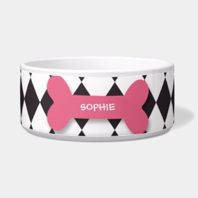 Personalized trendy pink dog bone pet food bowl dog food bowls