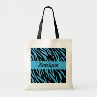 Personalized Turquoise and Black Zebra Stripes Bag