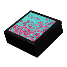 Personalized Turquoise and Pink Floral Jewelry Box