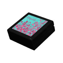 Personalized Turquoise and Pink Floral Jewelry Box