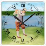 Personalized Vintage Golfer by Riverbank Wall Clock