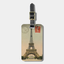 Personalized vintage Paris Postcard Luggage tag