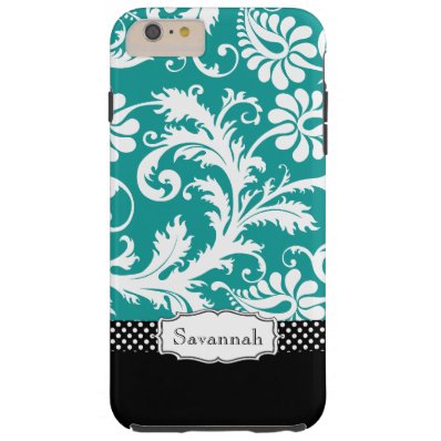 Personalized Vintage Teal Damask Tough iPhone 6 Plus Case