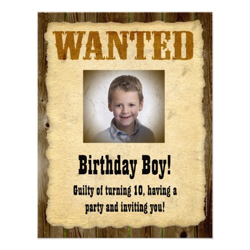 Personalized Wanted Poster, Birthday Bandit Custom Invites