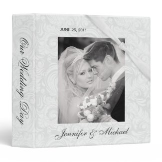 Personalized Wedding Album - White Damask 3 Ring Binders