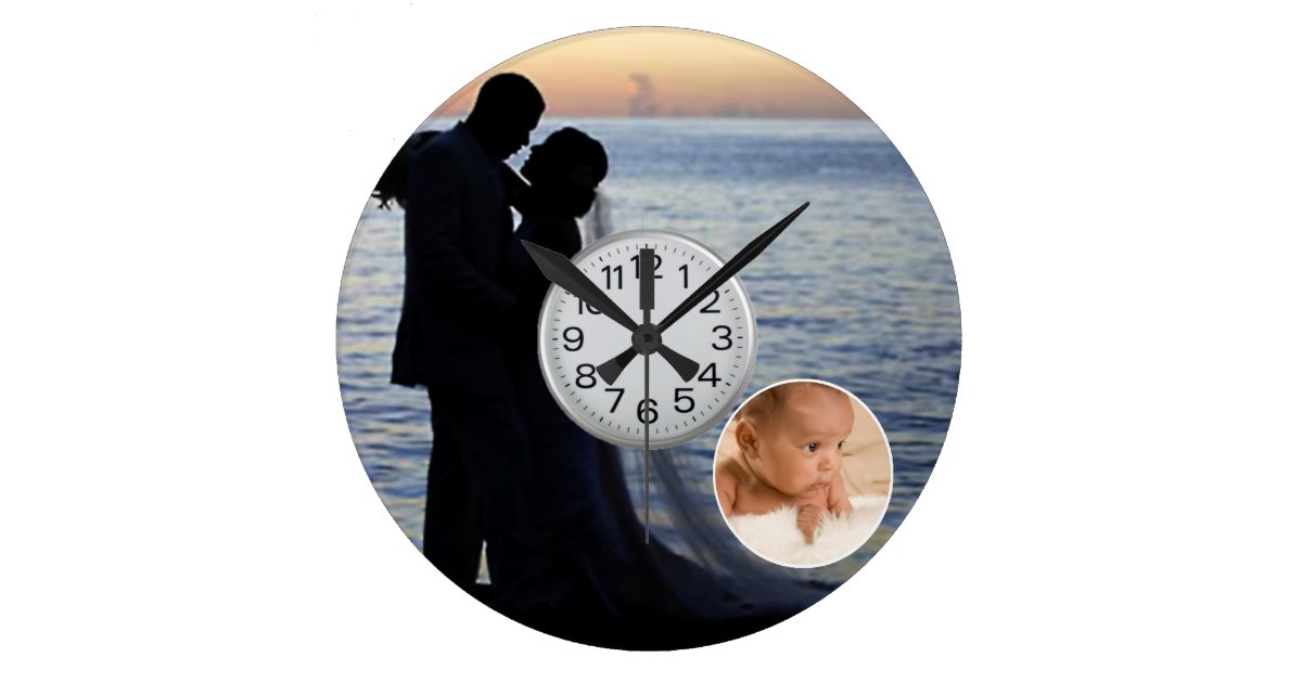 personalized wedding and baby pictures wall clock Zazzle