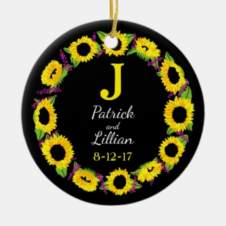 Personalized Wedding Monogram Sunflower Wreath