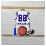 Personalized white and blue basketball Jersey Cloth Napkins