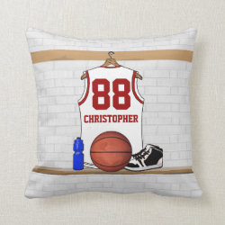 Personalized White and Red Basketball Jersey Pillows