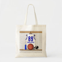 Personalized white Blue Basketball Jersey Canvas Bag