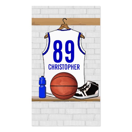 Personalized white Blue Basketball Jersey Business Cards (back side)