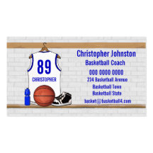 Personalized white Blue Basketball Jersey Business Cards