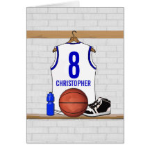 Personalized white Blue Basketball Jersey Cards