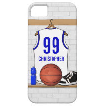 Personalized white Blue Basketball Jersey iPhone 5 Case