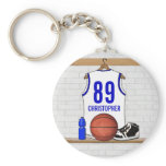 Personalized white Blue Basketball Jersey Key Chains