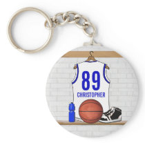 Personalized white Blue Basketball Jersey keychains