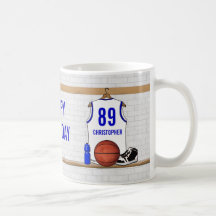 Personalized white Blue Basketball Jersey Coffee Mugs