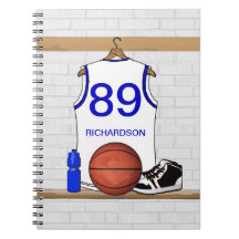 Personalized white Blue Basketball Jersey Spiral Notebooks