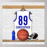 Personalized white Blue Basketball Jersey Posters