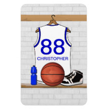 Personalized white Blue Basketball Jersey Flexible Magnet