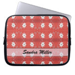 Personalized white flowers on red pattern laptop sleeves
