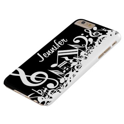 Personalized White Jumbled Musical Notes on Black Barely There iPhone 6 Plus Case