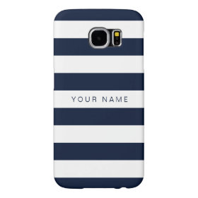 Personalized White & Navy Blue Striped Samsung Galaxy S6 Cases