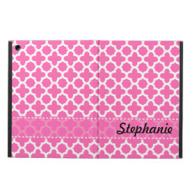 Personalized White on Hot Pink Quatrefoil Pattern Cover For iPad Air