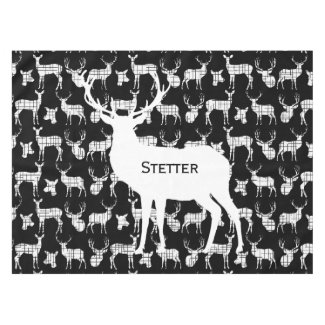 Personalized White Rustic Deer on Black Tablecloth
