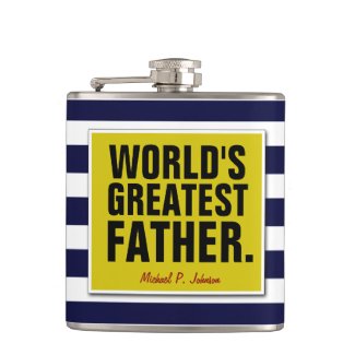 Personalized World's Best Father with stripes Flask