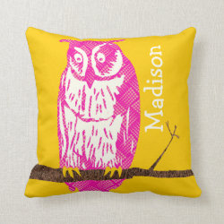 Personalized Yellow and Pink Baby Girl Vintage Owl Pillows
