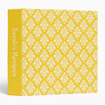 Personalized Yellow Damask Recipe Binder