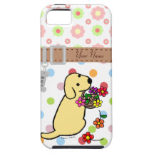Personalized Yellow Lab Puppy Flowers Cartoon iPhone 5 Case