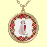 Personalized Yellow Labrador & Santa Hat Christmas necklaces