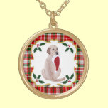 Personalized Yellow Labrador & Santa Hat Christmas necklaces