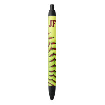 softball, customizable, sports, cool, baseball, funny, personalize, yellow, ball, ink pen, monogram, fastpitch, photography, american, sport, fun, team, coach, red, stitches, ink, pen, [[missing key: type_penco_pe]] com design gráfico personalizado