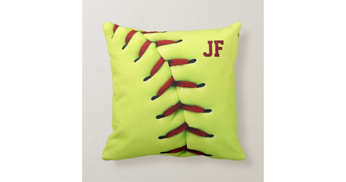 Personalized yellow softball ball throw pillow Zazzle