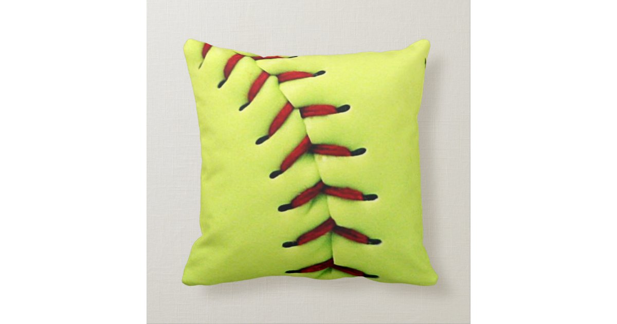 Personalized yellow softball ball throw pillow Zazzle