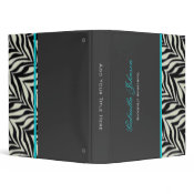 Personalized Zebra Blue Trimmed Binder